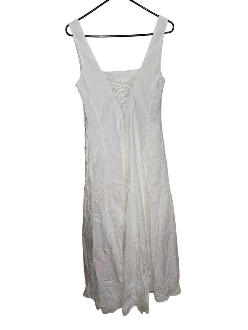 Commense White Lace-Up Back V-Neck Midi Dress - Picture 3 of 8